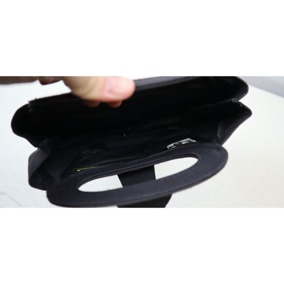 BAG WORLD - VINTAGE BLACK CANVAS HANDBAG CLUTCH PURSE - Picture 6 of 7